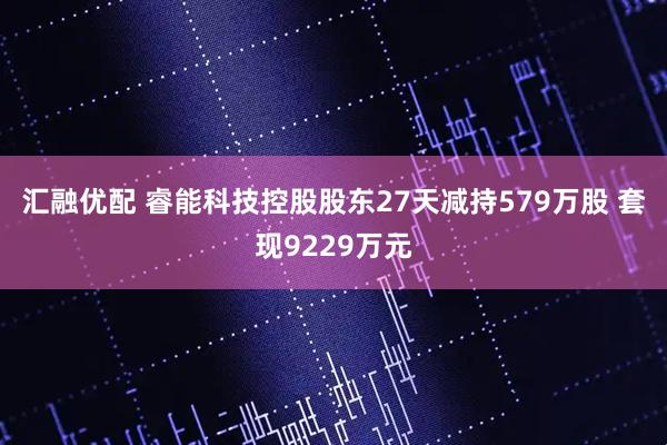 汇融优配 睿能科技控股股东27天减持579万股 套现9229万元